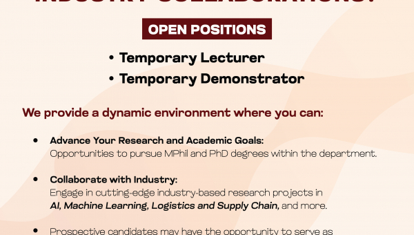 Temporary Lecturer/Demonstrator Positions - Academic Year 2023/2024   